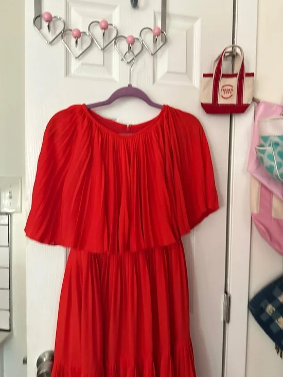 Kate Spade Red Pleated Cape Sleeve Midi Dress - Picture 2 of 11
